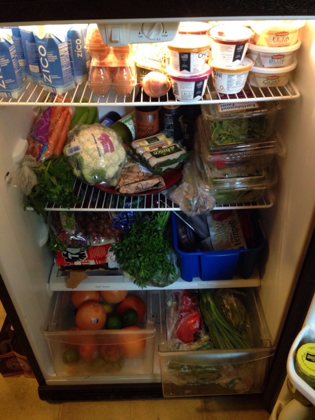 Fully-stocked fridge after my Sunday shopping trip!